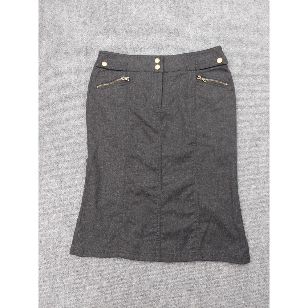 Express Wool Skirt Womens 2 Charcoal Grey Fit and Flare Zip Pockets Knee Career